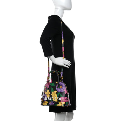 Balenciaga Smooth Calfskin Lush Floral Print S Ville Top Handle Bag Black Multicolor 2 of 10