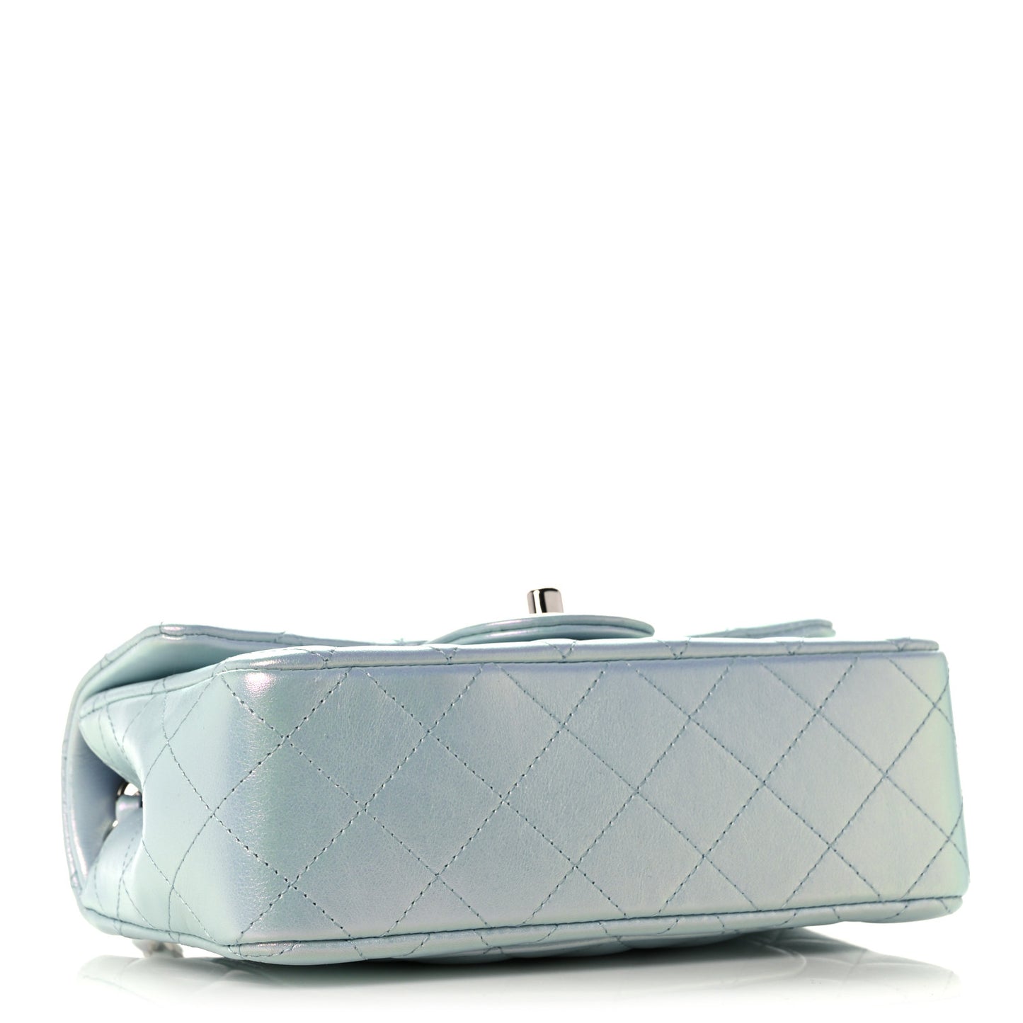 Iridescent Calfskin Quilted Mini Rectangular Flap Light Blue