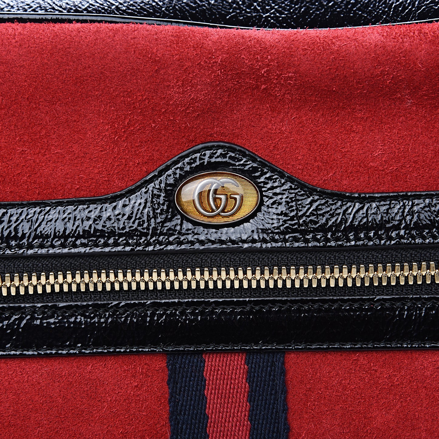 Suede Patent Web Small Ophidia Shoulder Bag Hibiscus Red Black