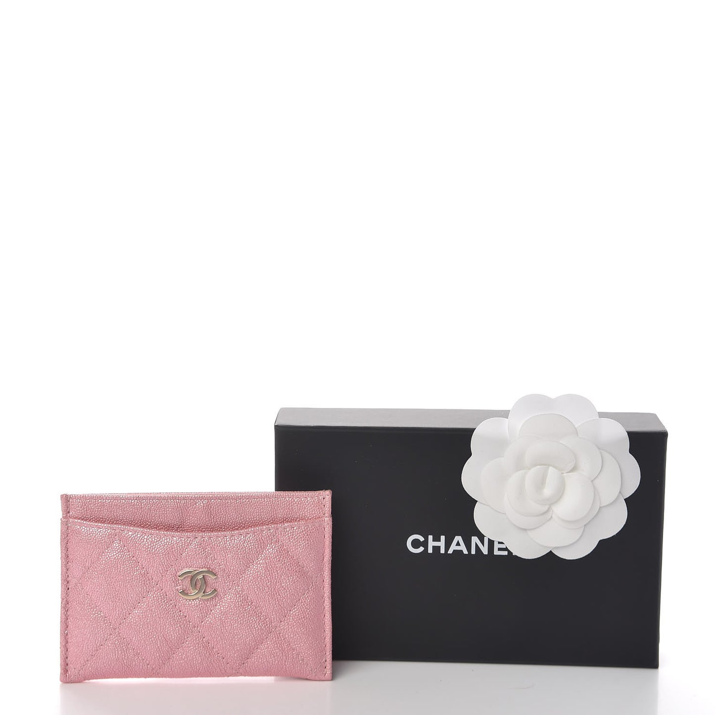 Iridescent Caviar Quilted Card Holder Rose Pink