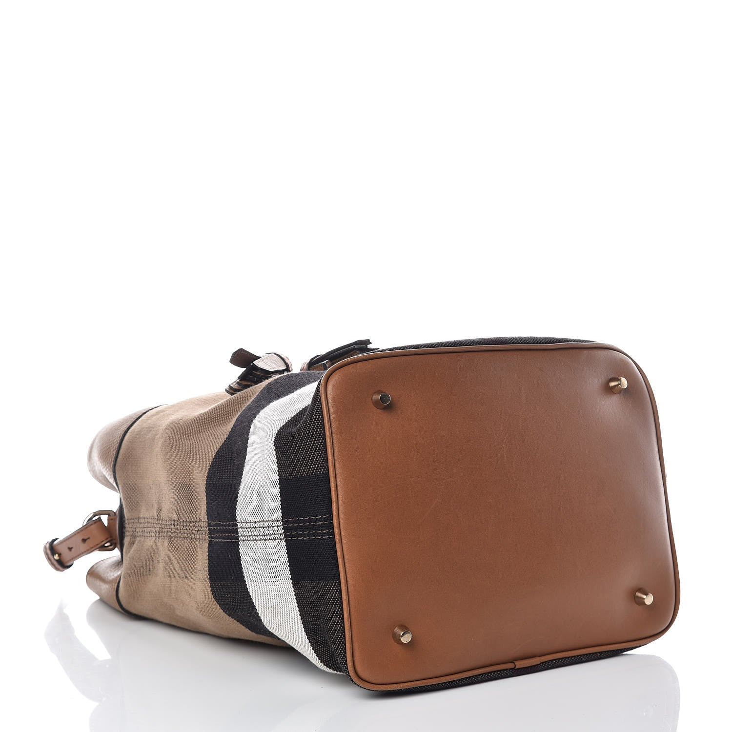 Burberry Grainy Calfskin Canvas Mega Check Medium Ashby Tassel Hobo Saddle Brown 4 of 14