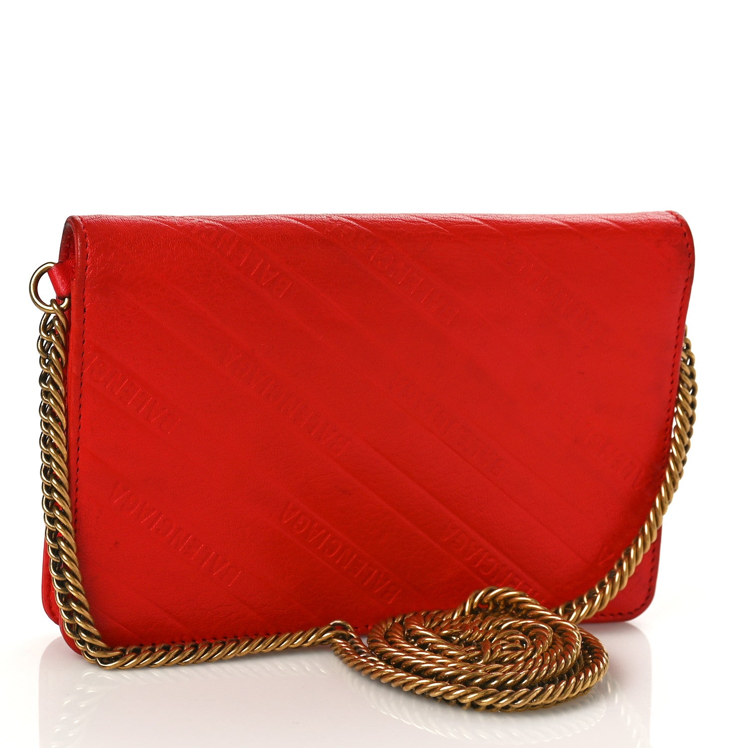 Balenciaga Shiny Goatskin Logo Embossed BB Wallet On Chain Vivid Red 3 of 12
