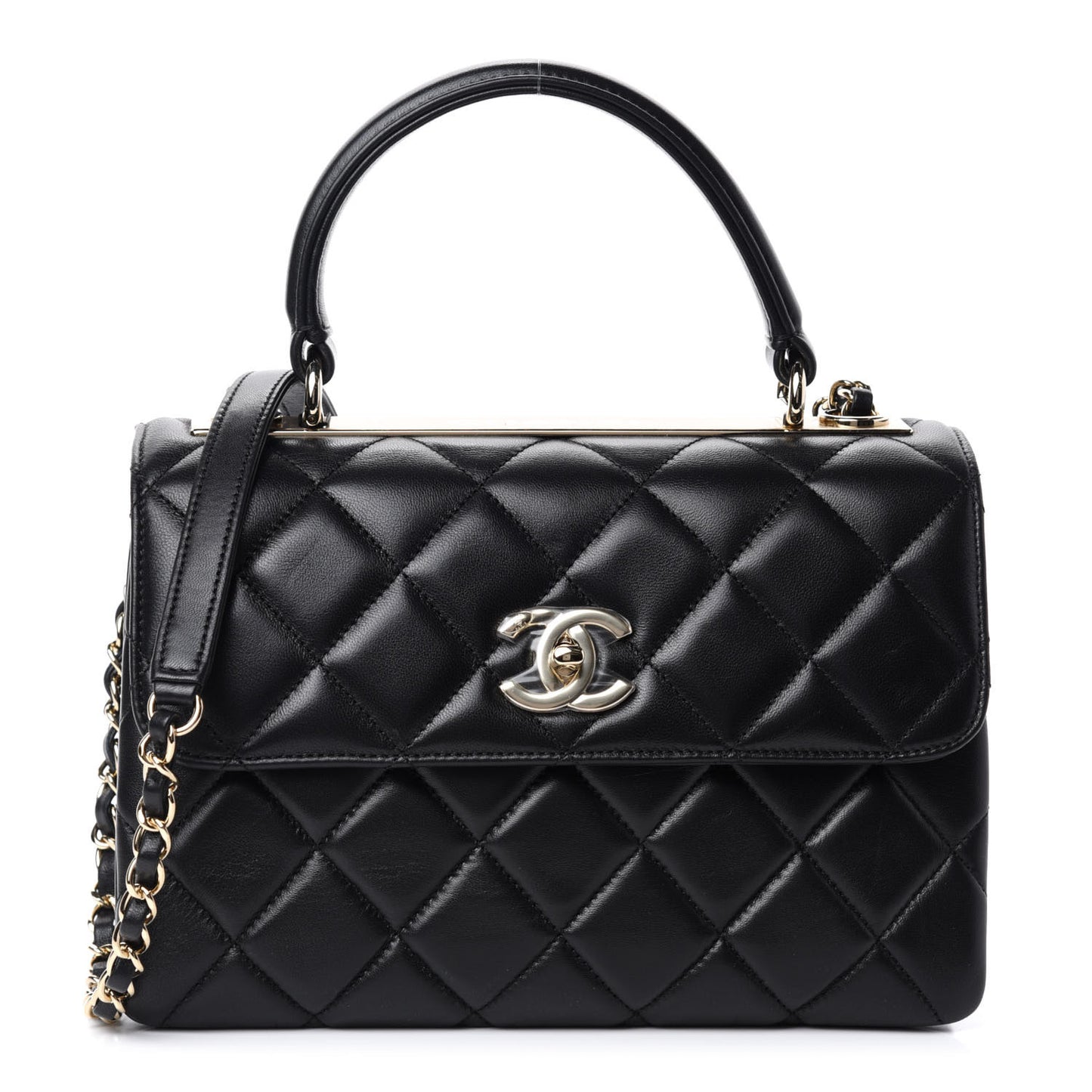 Lambskin Quilted Small Trendy CC Dual Handle Flap Bag Black