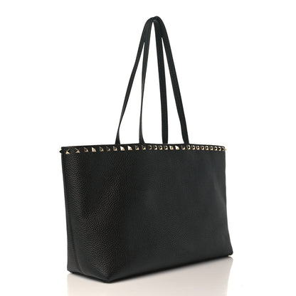 Valentino Garavani Grained Calfskin Small Rockstud Shoulder Tote Black 3 of 8