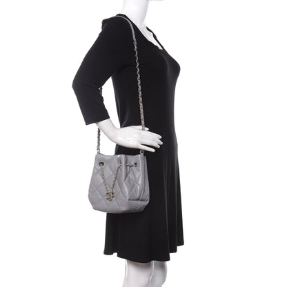 Chanel Lambskin Quilted CC Dweller Drawstring Bucket Bag Light Grey 2 of 10