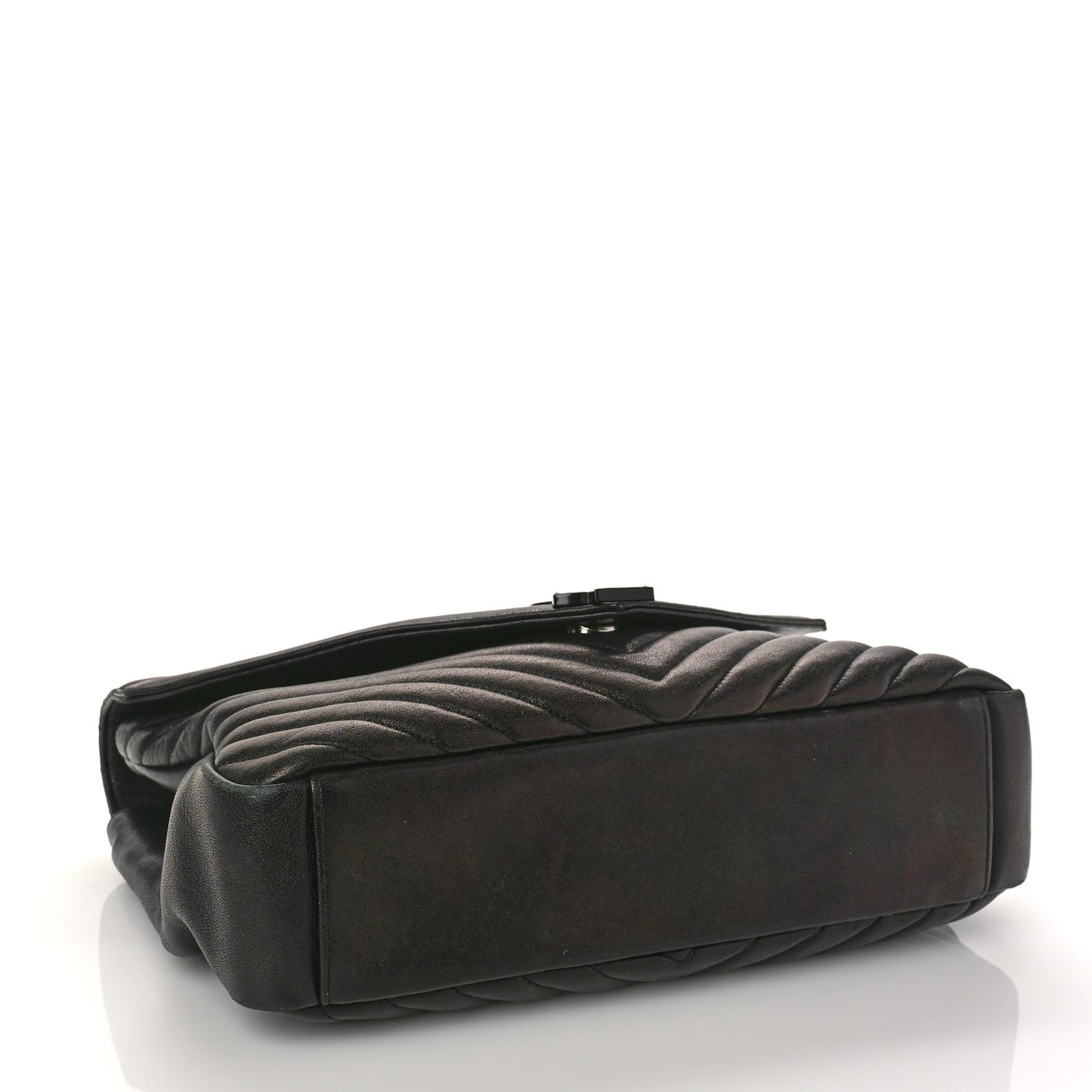 Sheepskin Matelasse Chevron Monogram Monochrome Large College Satchel Black