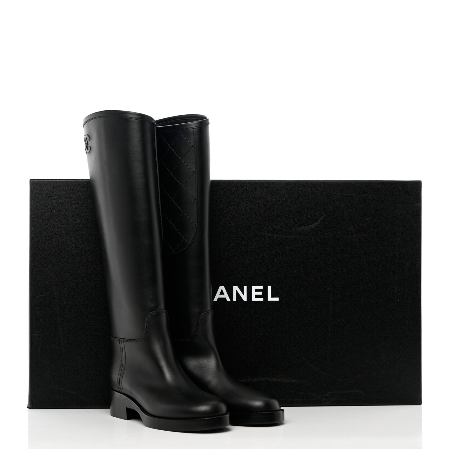 Calfskin CC High Boots 35 Black