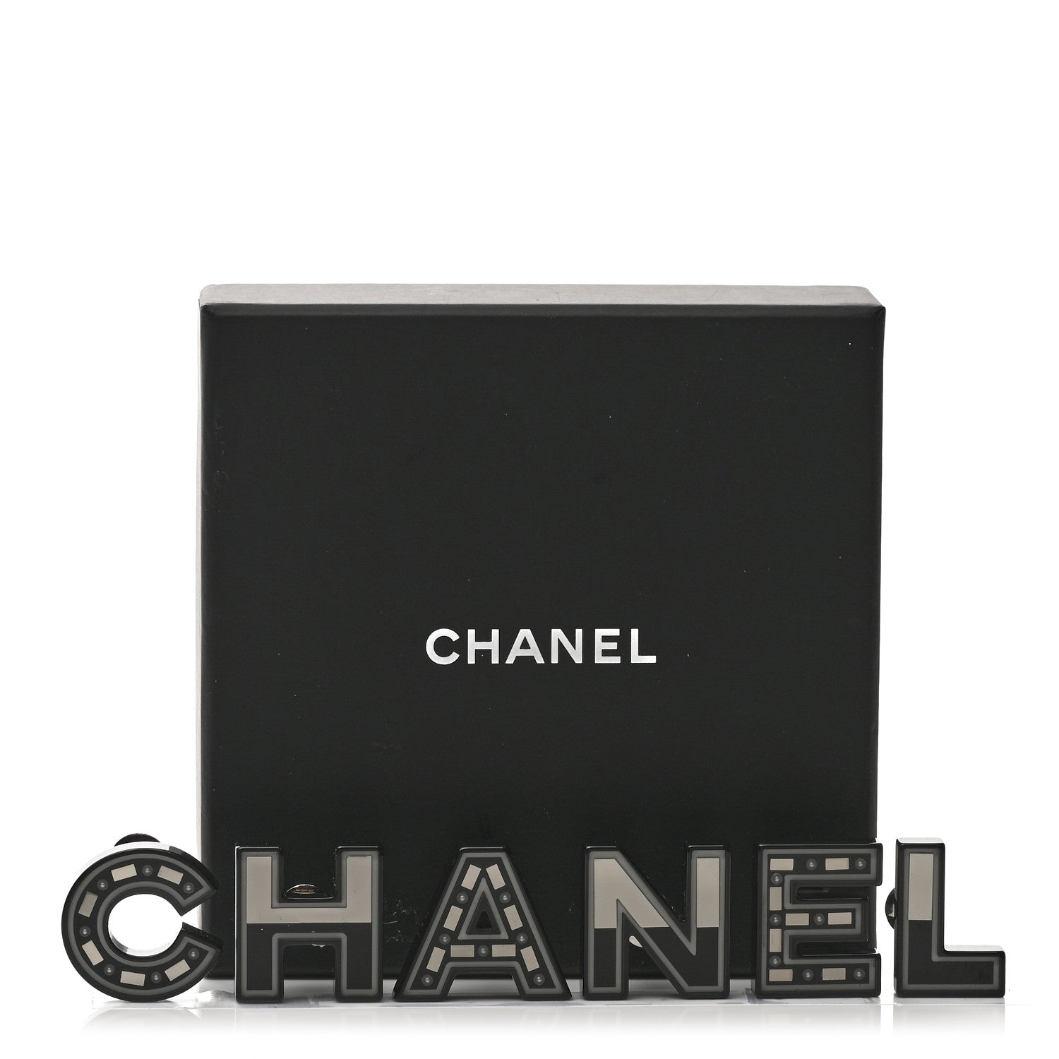 Chanel Resin Mirror Logo Brooch Set Black 5 of 10