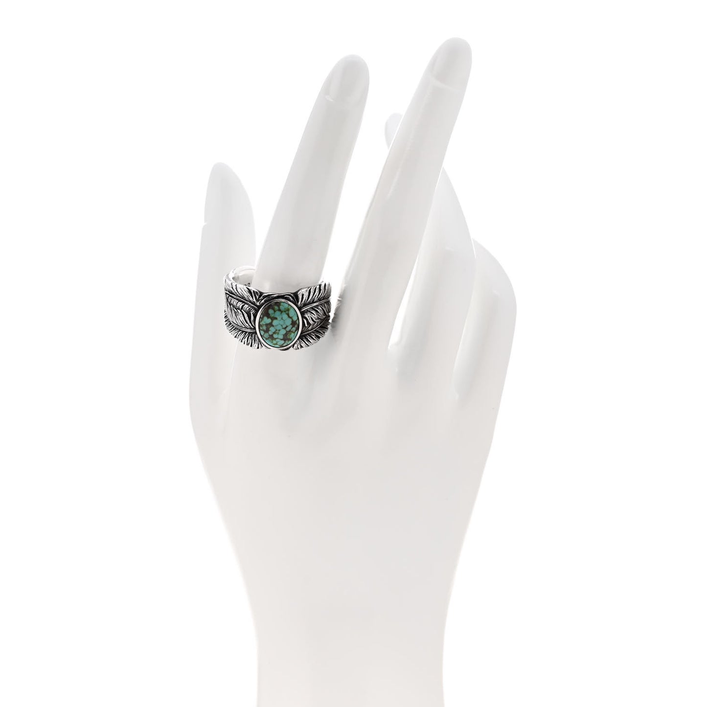 Sterling Silver Turquoise Southwest Feather Cigar Band Ring 65 11