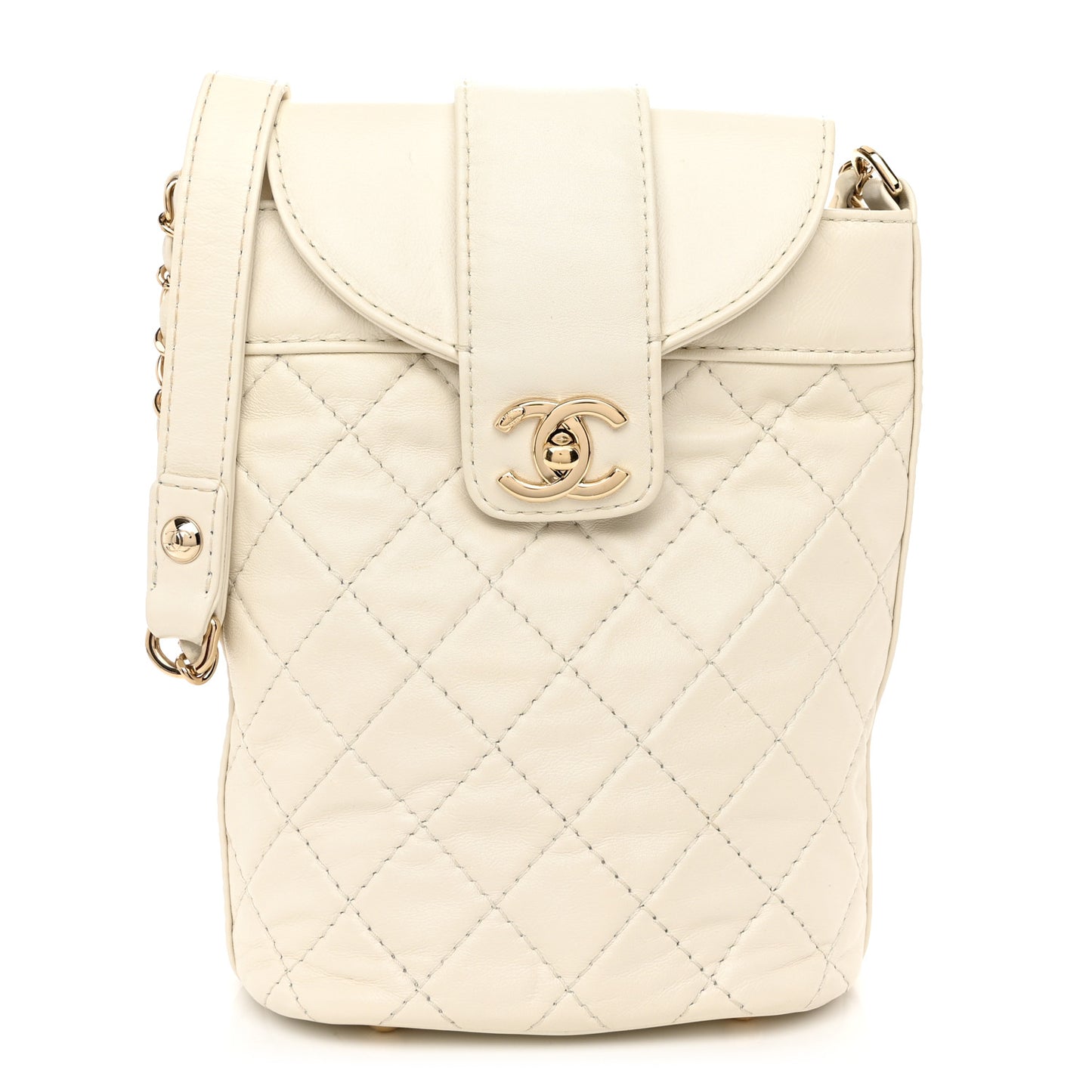 Lambskin Quilted CC Bucket Bag White