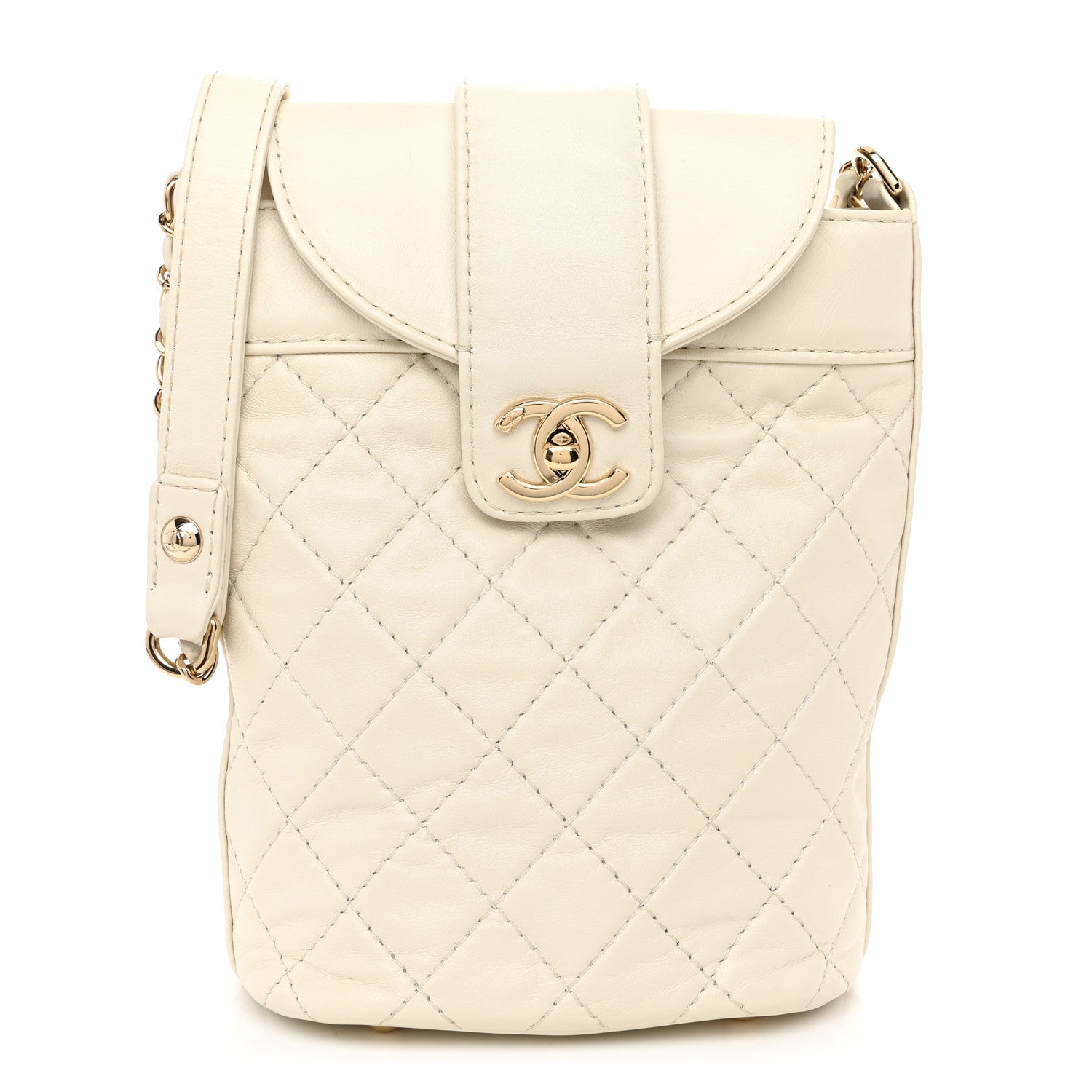 Chanel Lambskin Quilted CC Bucket Bag White 1 of 10