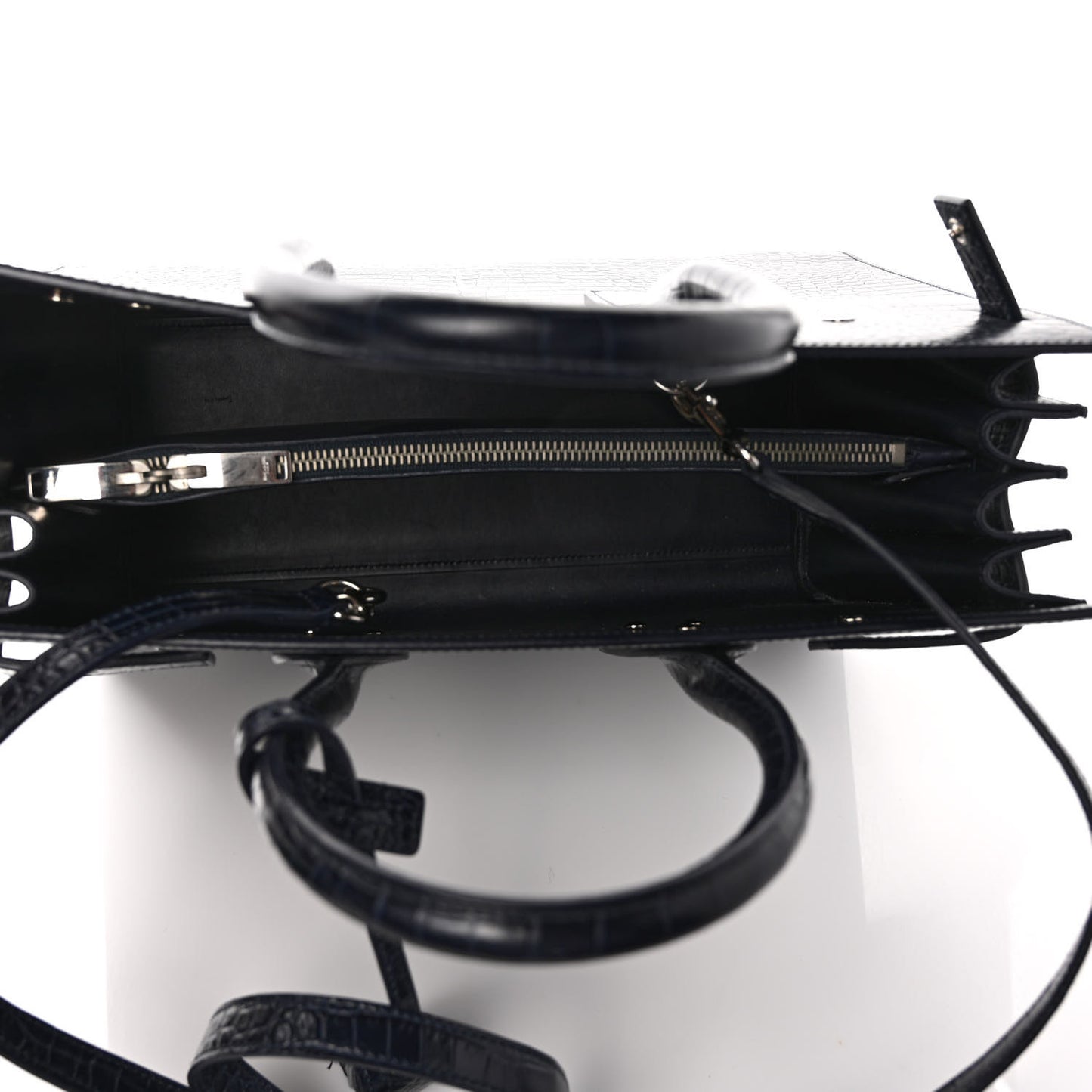 Calfskin Crocodile Embossed Small Supple Sac de Jour Navy