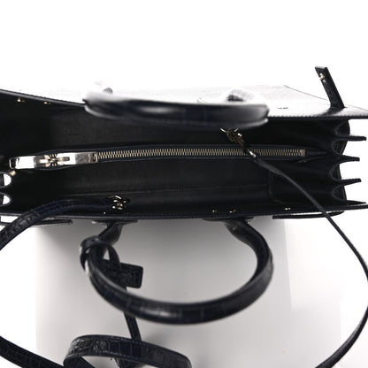 Saint Laurent Calfskin Crocodile Embossed Small Supple Sac de Jour Navy 5 of 8