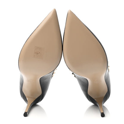 Valentino Garavani Pebbled Calfskin Rockstud 100mm Pumps 38 Black 5 of 8