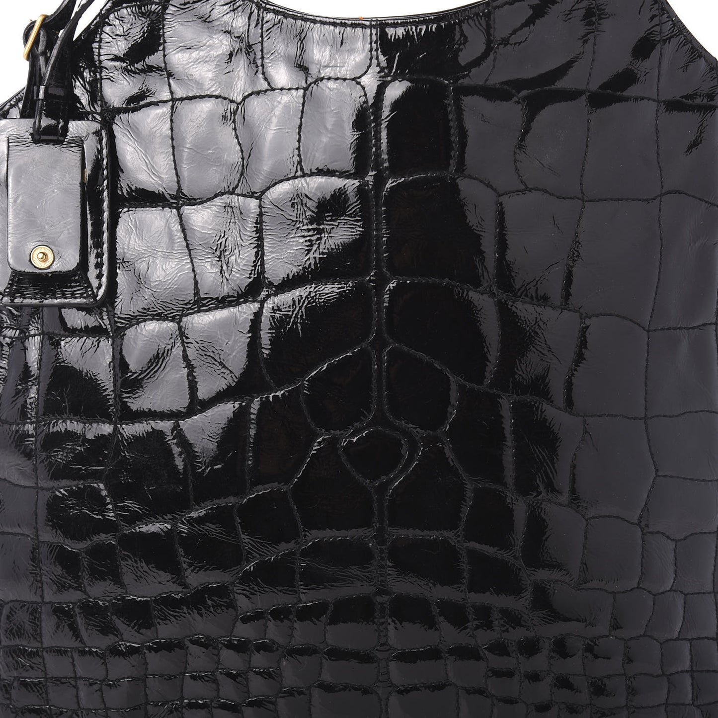 Patent Crocodile Embossed Tribute Tote Black