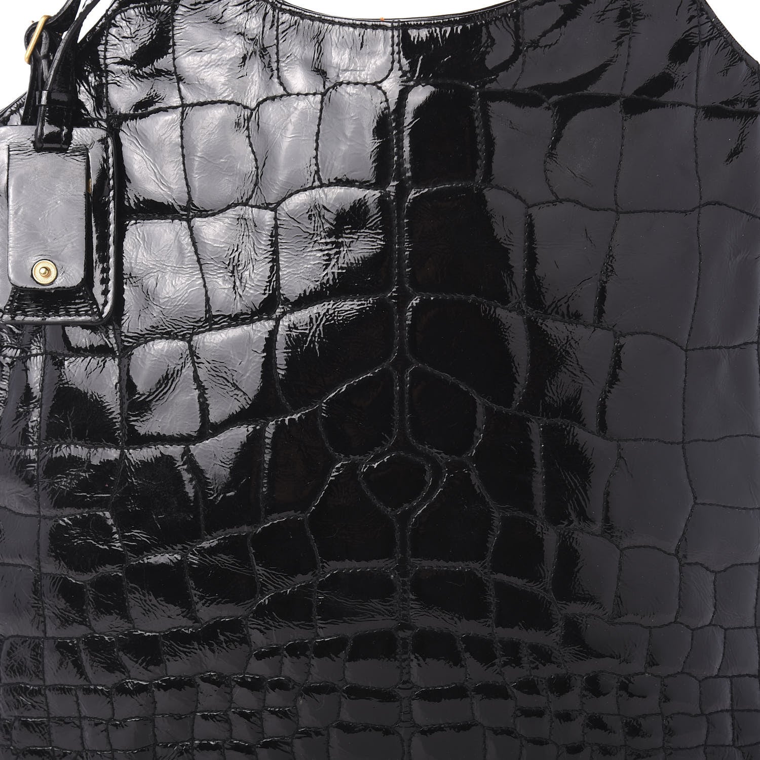 Saint Laurent Patent Crocodile Embossed Tribute Tote Black 10 of 10