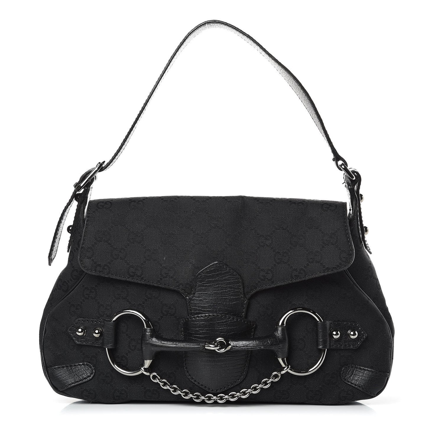 Monogram Horsebit Chain Flap Shoulder Bag Black