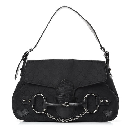 Gucci Monogram Horsebit Chain Flap Shoulder Bag Black 1 of 12