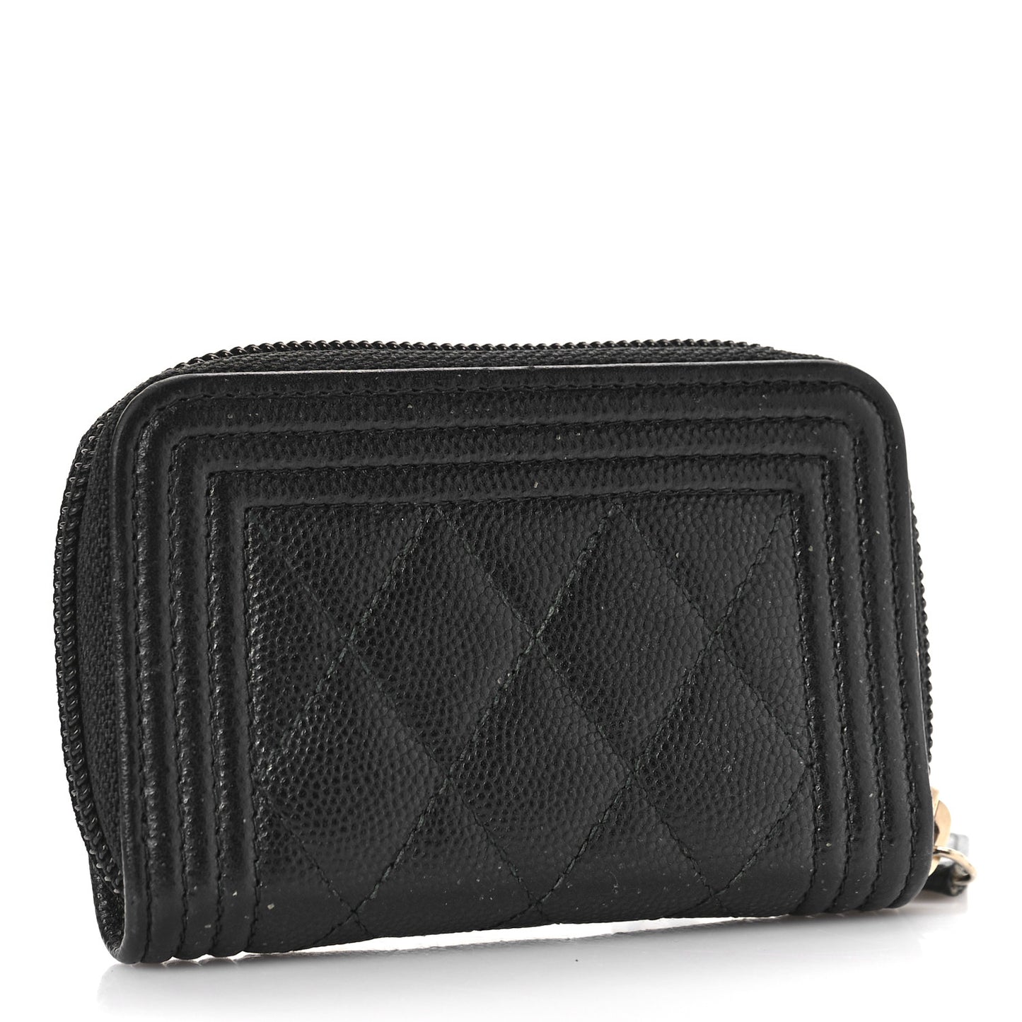 Caviar Quilted Boy Zip Around Coin Purse Wallet Black