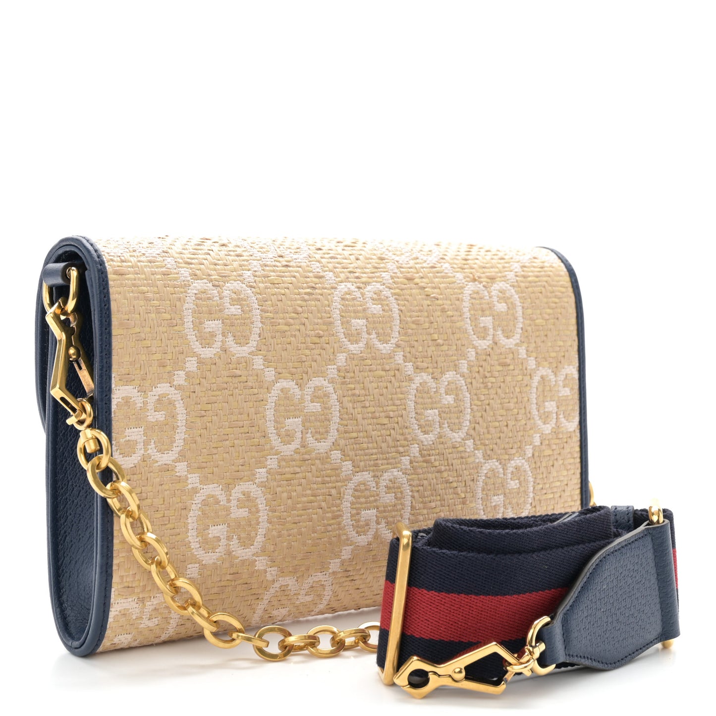 Raffia Textured Dollar Calfskin GG Monogram Web Small Horsebit 1955 Crossbody Bag