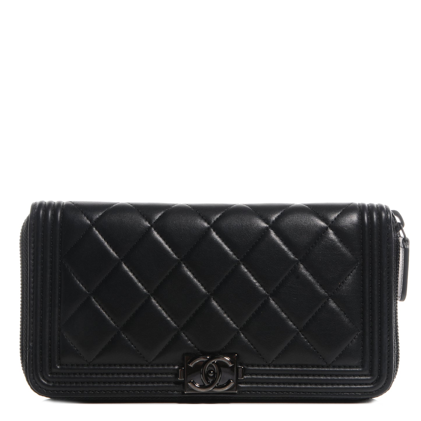 Lambskin Quilted Boy Zip Around Wallet Black
