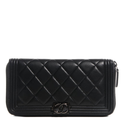 Chanel Lambskin Quilted Boy Zip Around Wallet Black 1 of 8