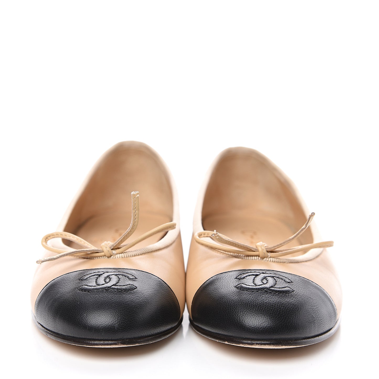Lambskin Cap Toe CC Ballerina Flats 35.5 Beige Black