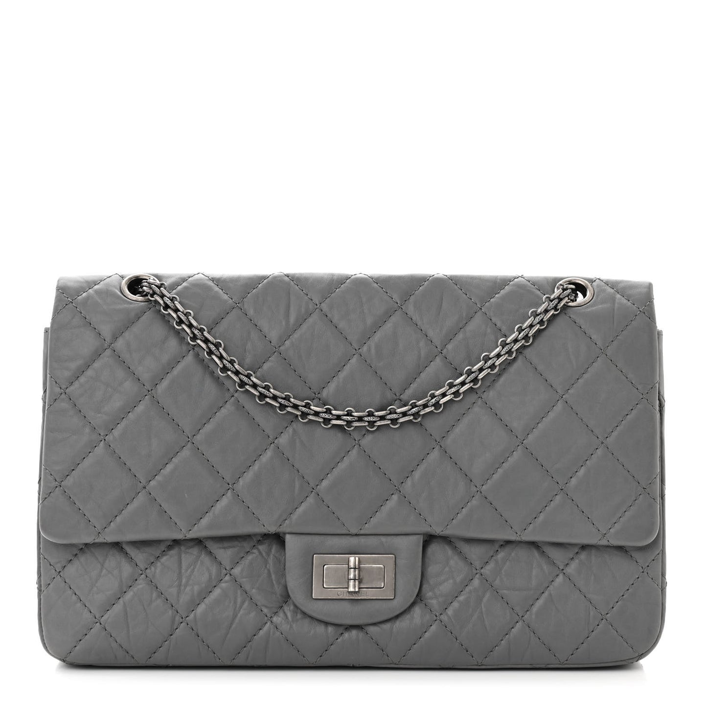 Aged Calfskin Quilted 2.55 Reissue 227 Flap Dark Grey