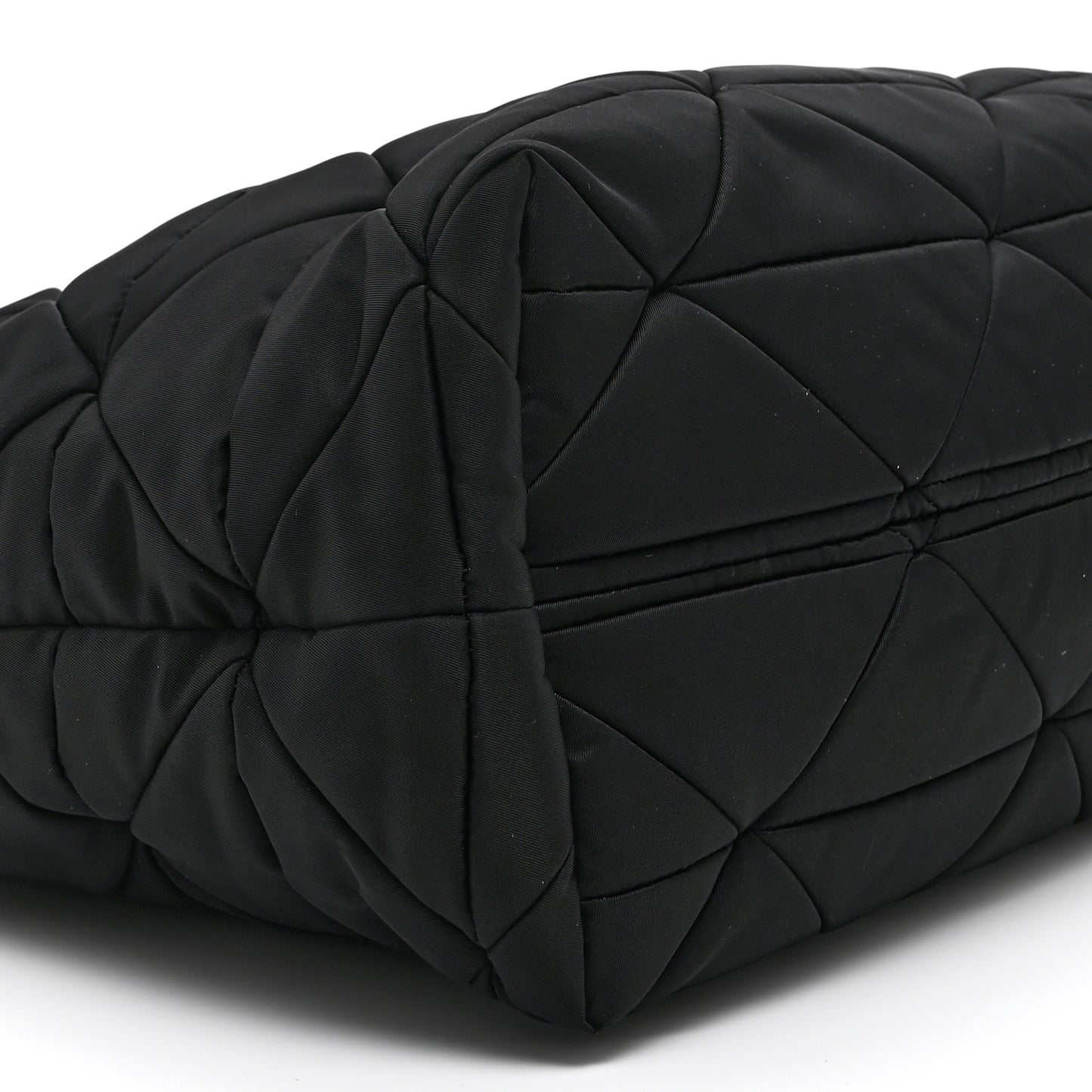 Re-Nylon Nappa Triangle Quilted Padded Medium Double Handled Zip Tote Black