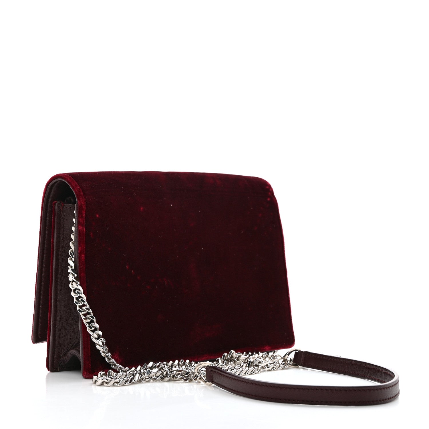 Saint Laurent Velvet Crystal Monogram Kate Tassel Shoulder Bag Burgundy 3 of 10