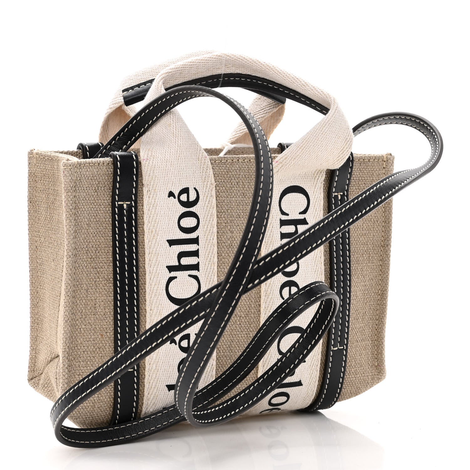 Chloe Cotton Calfskin Mini Woody Ribbon Tote White Blue 2 of 12