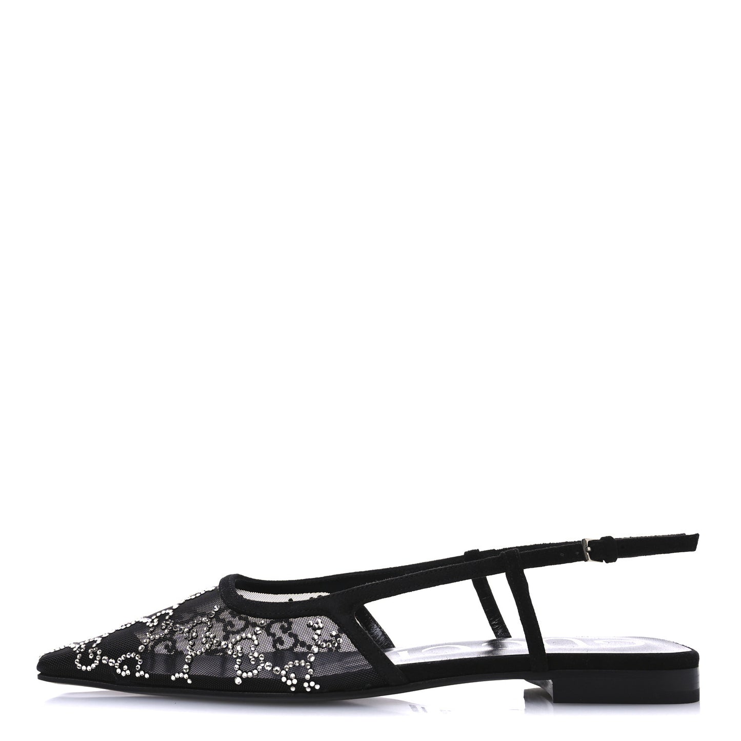 Tela Retino Kid Scamosciato Crystal GG Monogram Square Demi Ballet Flats 37.5 Black