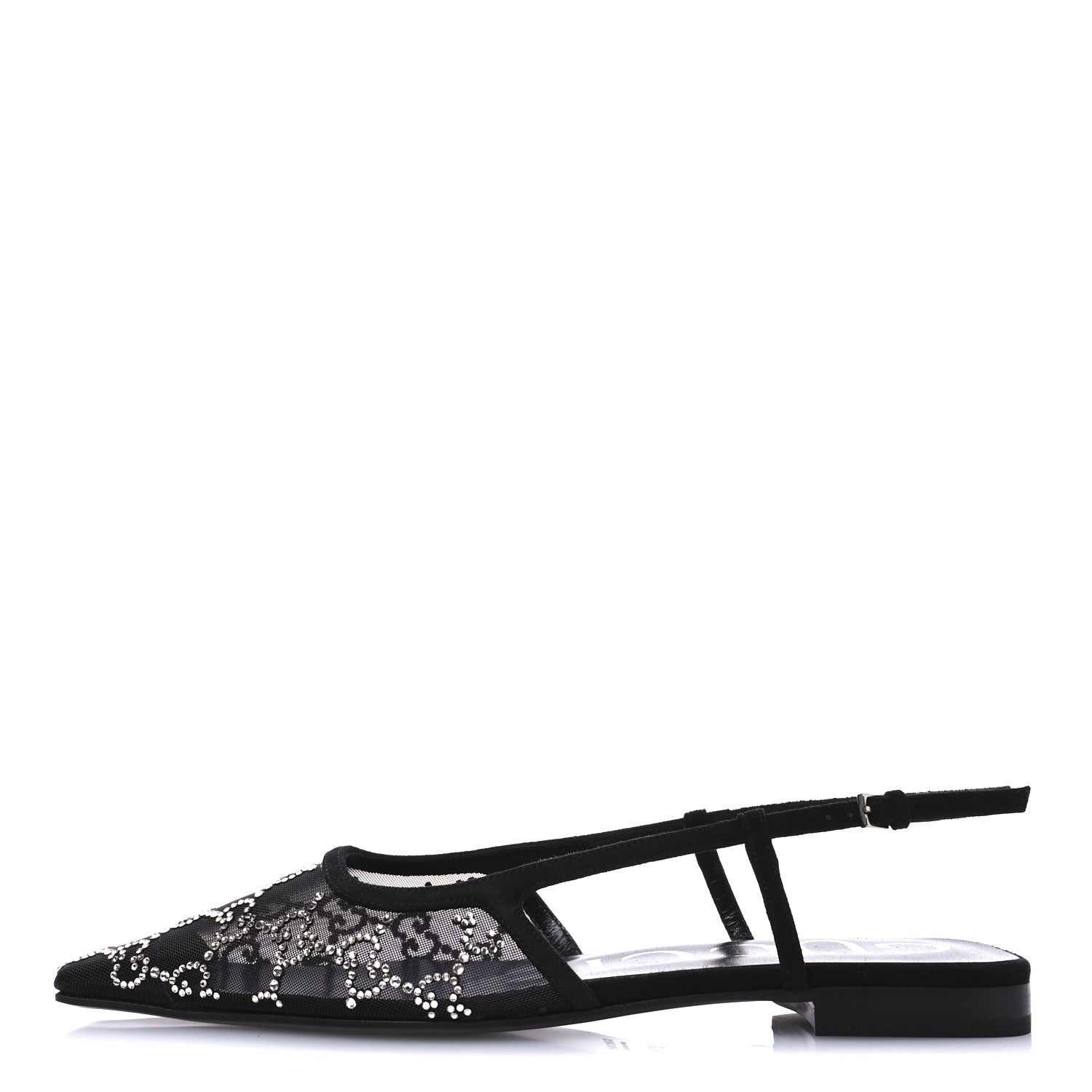 Gucci Tela Retino Kid Scamosciato Crystal GG Monogram Square Demi Ballet Flats 37.5 Black 1 of 8