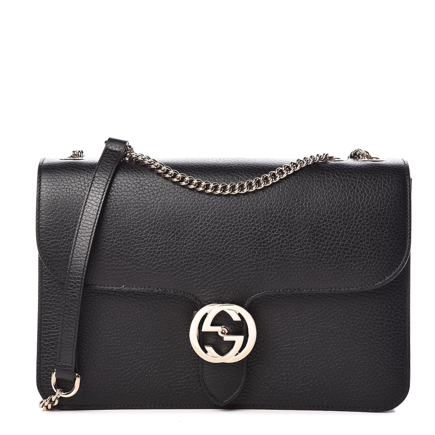 Gucci Dollar Calfskin Interlocking G Shoulder Bag Black 1 of 10