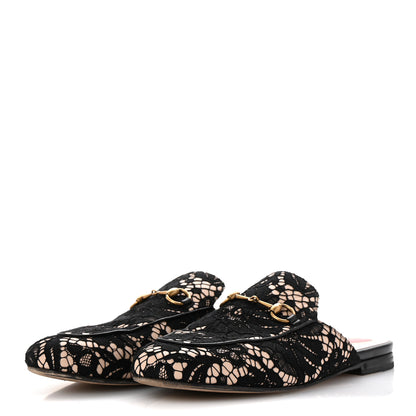 Gucci Lace Malaga Kid Womens Princetown Slippers 38.5 Black Skin Rose 4 of 12