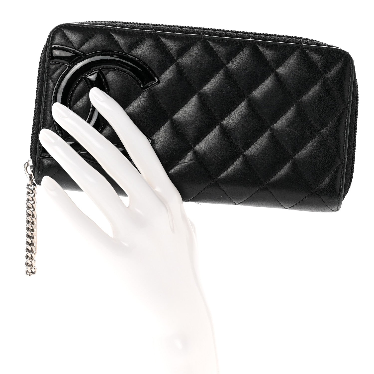 Chanel Calfskin Quilted Cambon Large Gusset Zip Around Wallet Black 2 of 8