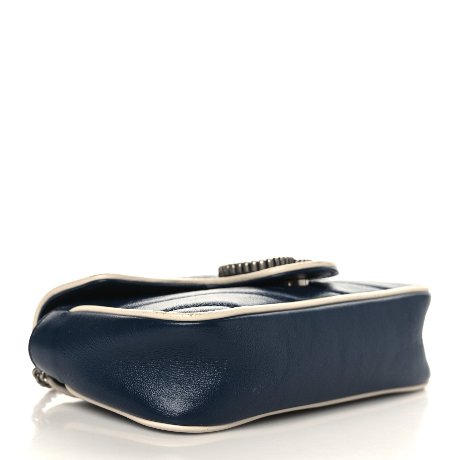 Gucci Vintage Effect Calfskin Matelasse Diagonal Super Mini Torchon GG Marmont Shoulder Bag Blue Agata Mystic White 4 of 13