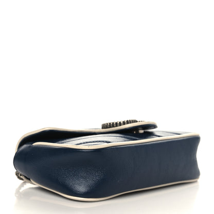 Gucci Vintage Effect Calfskin Matelasse Diagonal Super Mini Torchon GG Marmont Shoulder Bag Blue Agata Mystic White 4 of 13