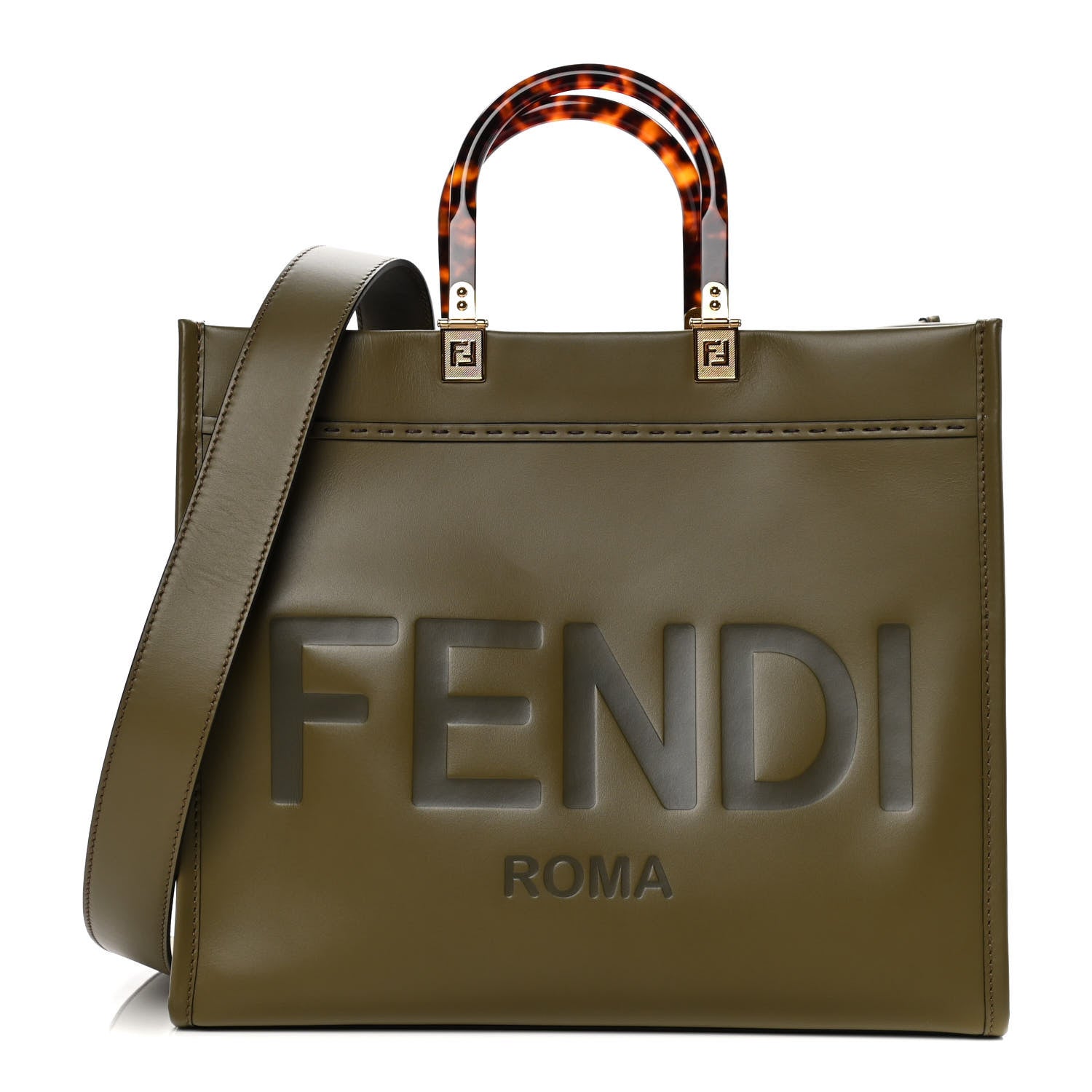 Fendi Vitello King Plexiglass Logo Embossed Medium Fendi Sunshine Shopper Tote Wood 1 of 9