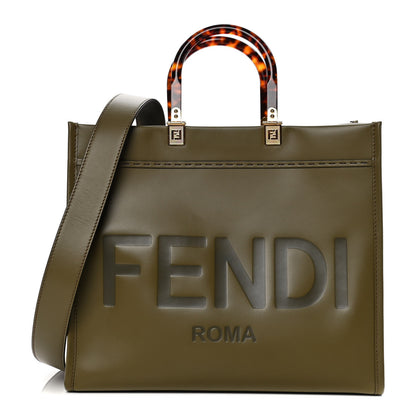 Fendi Vitello King Plexiglass Logo Embossed Medium Fendi Sunshine Shopper Tote Wood 1 of 9