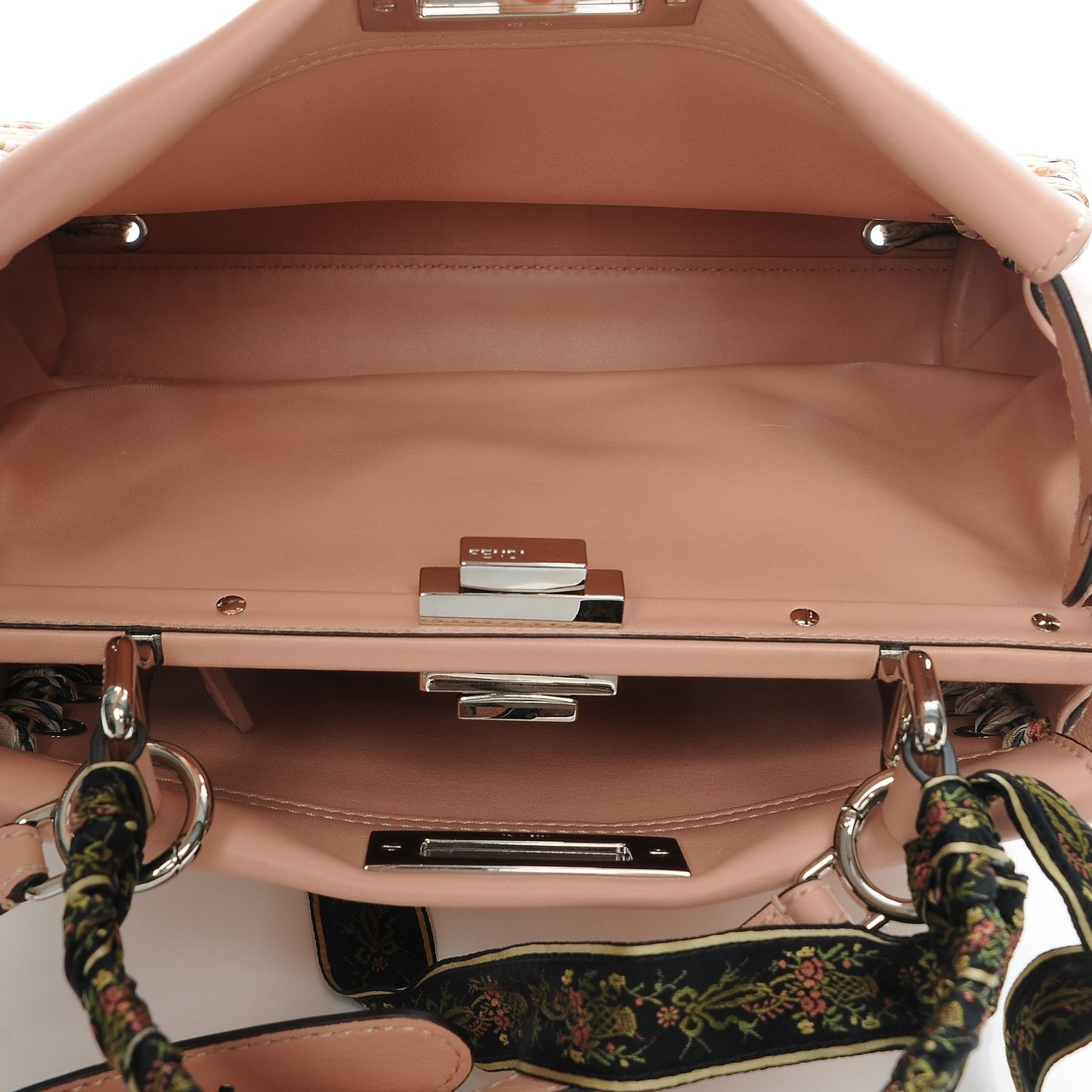 Vitello Seta Shiny Nappa Ribbon Lace Up Floral Medium Peekaboo Iconic Satchel Baby Pink Multicolor