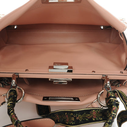 Fendi Vitello Seta Shiny Nappa Ribbon Lace Up Floral Medium Peekaboo Iconic Satchel Baby Pink Multicolor 5 of 7