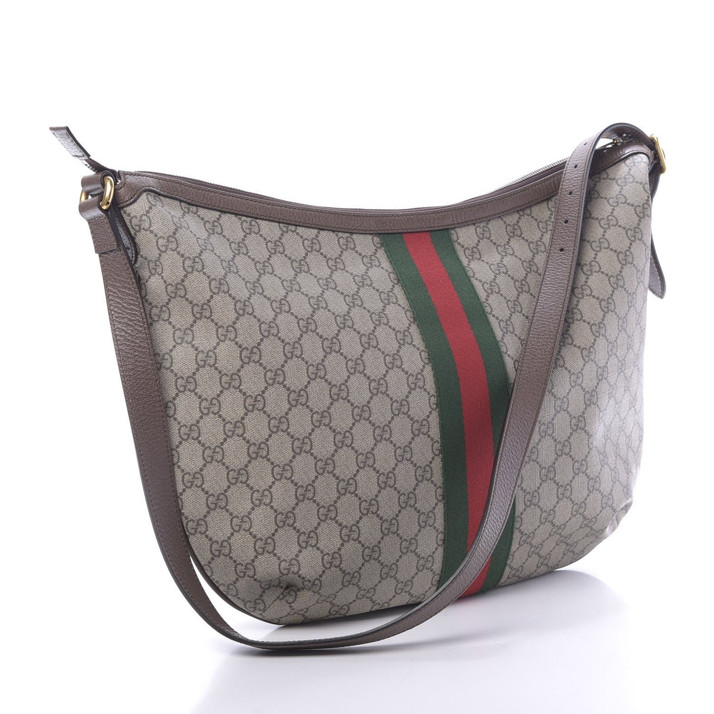 GG Supreme Monogram Web Ophidia Half Moon Hobo Brown