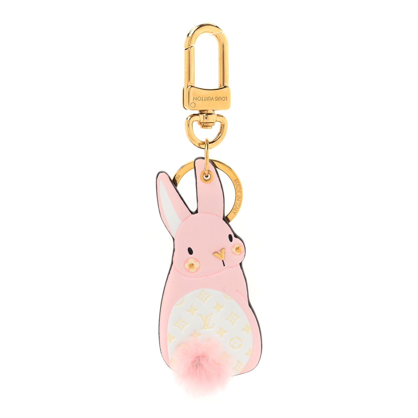 Calfskin Monogram LV Animals Bunny Bag Charm Key Holder Pale Pink