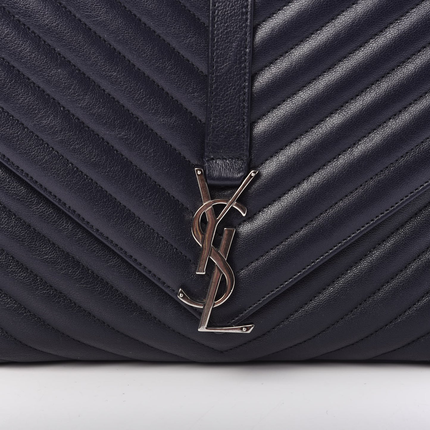 Sheepskin Matelasse Chevron Monogram Large College Satchel Navy Blue
