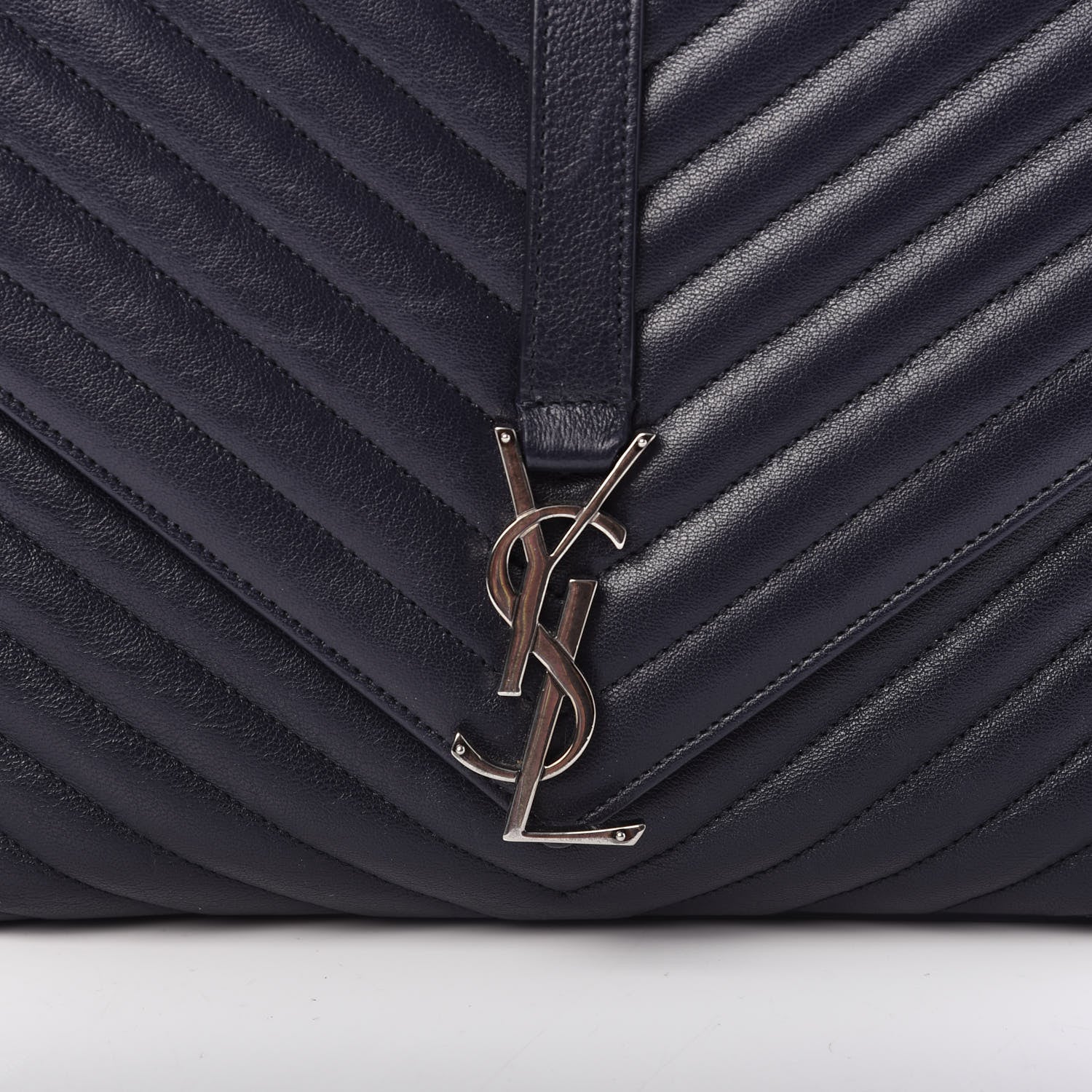 Saint Laurent Sheepskin Matelasse Chevron Monogram Large College Satchel Navy Blue 9 of 9