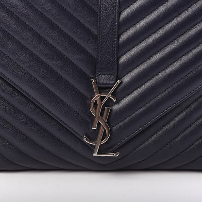 Saint Laurent Sheepskin Matelasse Chevron Monogram Large College Satchel Navy Blue 9 of 9