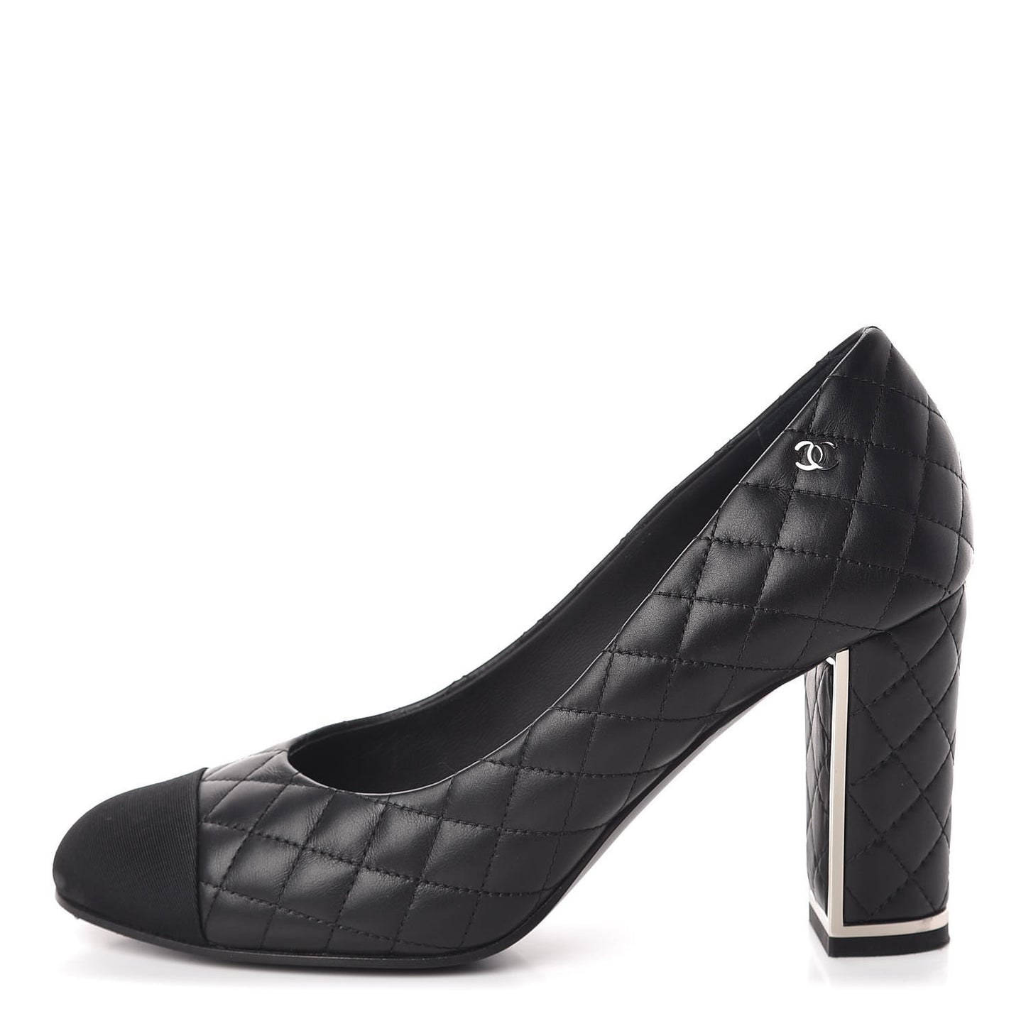 Lambskin Grosgrain Quilted Cap Toe CC Pumps 39 Black