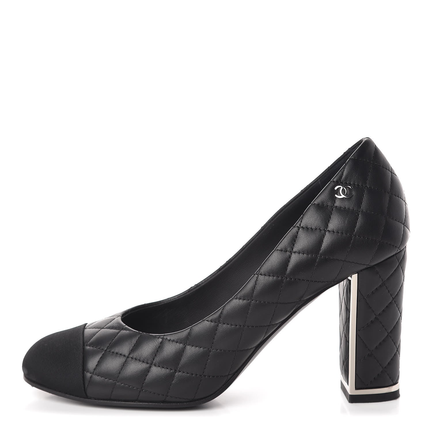 Chanel Lambskin Grosgrain Quilted Cap Toe CC Pumps 39 Black 1 of 15