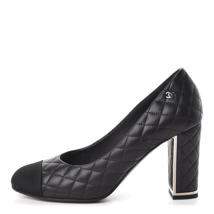 Chanel Lambskin Grosgrain Quilted Cap Toe CC Pumps 39 Black 1 of 15